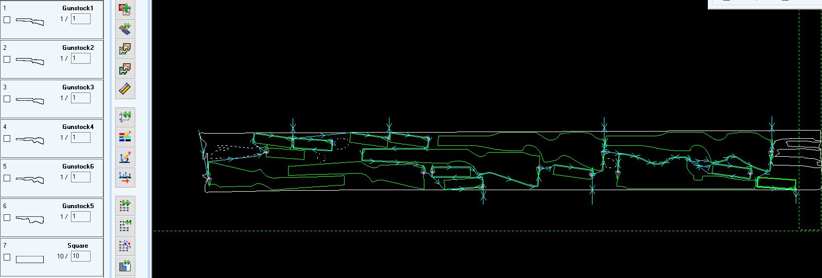 Nesting result for rifle stocks and square blanks